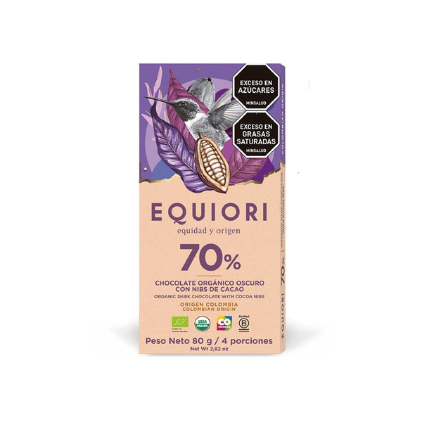 CHOCOLATE EQUIORI ORGANICO OSCURO CACAO 70% 80 GR