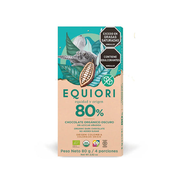 CHOCOLATE  EQUIORI ORGANICO OSCURO SIN AZUCAR AÑADIDA 80% 80 GR